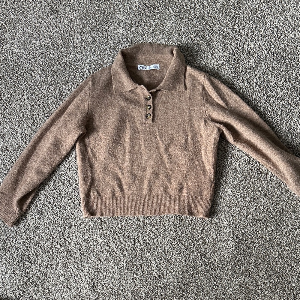 Zara Brown Polo Cropped Sweater